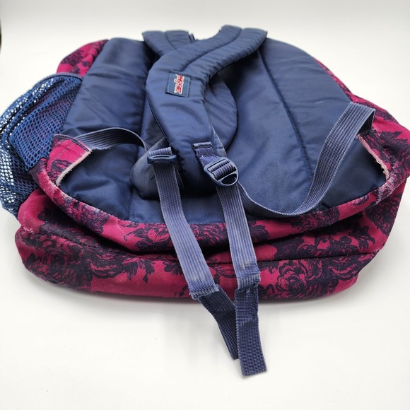 Vintage Jansport Superbreak Backpack Maroon With Navy Floral Graphics Fall 2015 - Picture 8 of 16